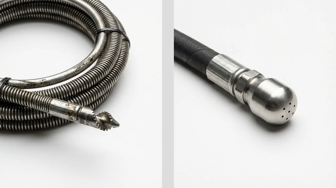 Drain snake cable and hydro jetting nozzle used for drain cleaning in Erwin, TN