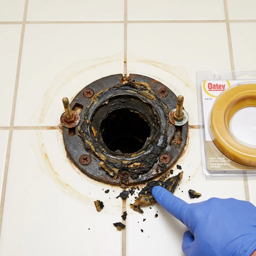 Failed wax ring showing water seepage at the base of a toilet in a Erwin, TN home