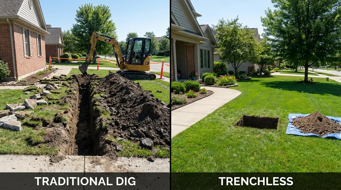 Trenchless sewer repair with minimal yard damage versus traditional excavation in Erwin, TN